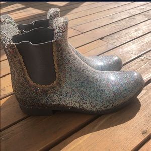 Gray sparkly rain boots